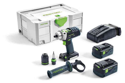 Cordless Impact Drill Festool PDC 18/4 Li 5.2-Plus-SCA 18 V 2x5.2 Ah accu.
