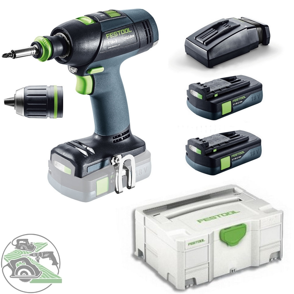 Drill driver Festool T 18+3 Li 3.1-Compact 18 V 2x3.1 Ah accu.