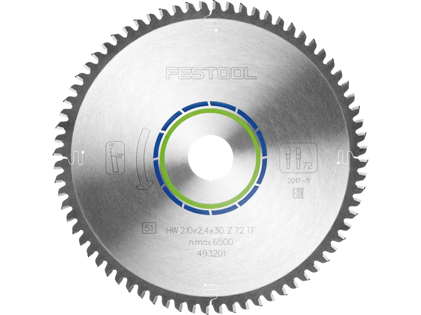 Sawing disc for aluminium Festool; 210x2.4x30.0 mm; Z72; -5°