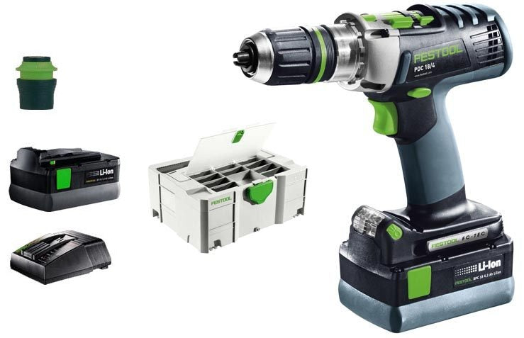Cordless Impact Drill Festool PDC 18/4 Li 4.2 plus 18 V 2x4.2 Ah accu.