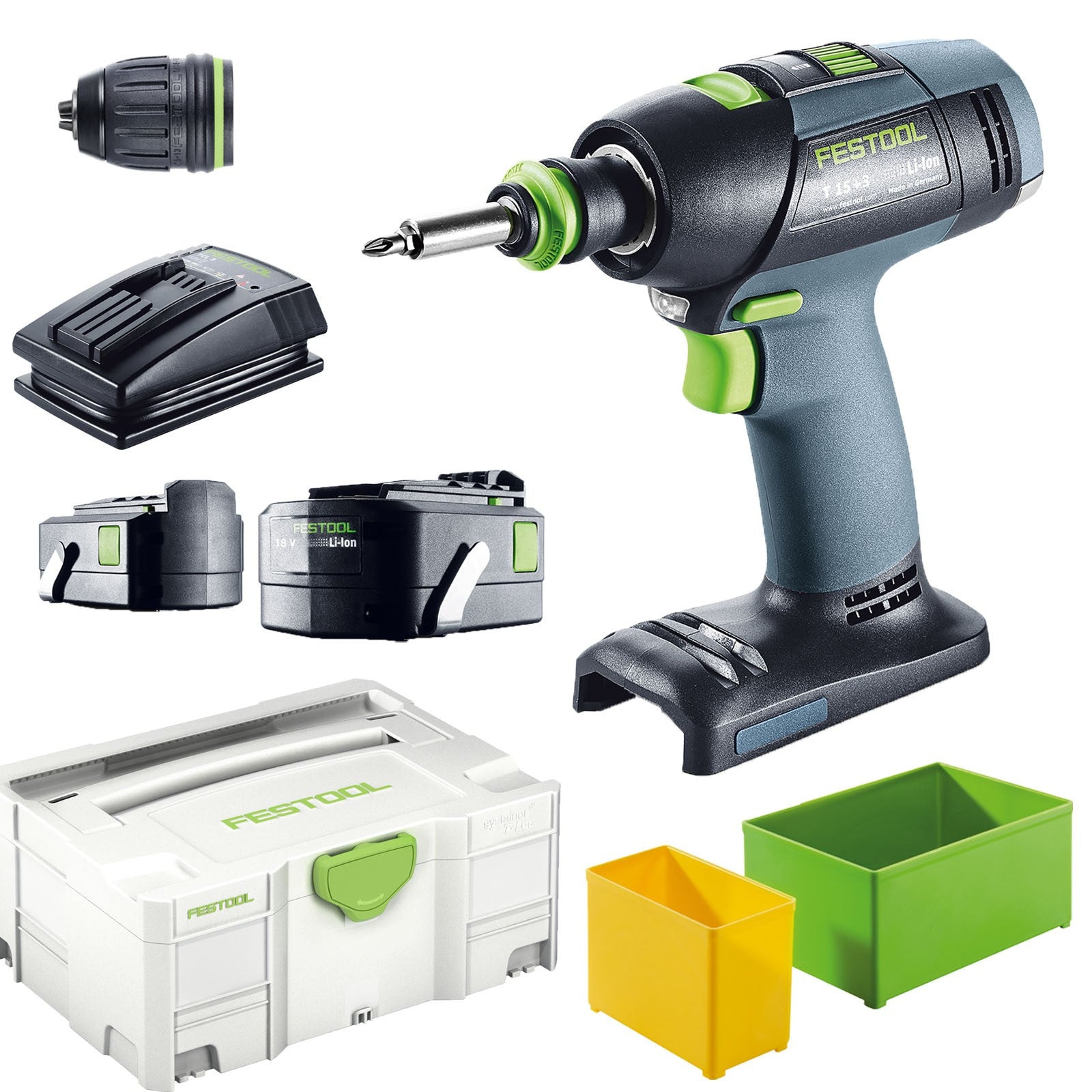Drill driver Festool T 15+3 Li 5.2-Plus 14.4 V 2x5.2 Ah accu.