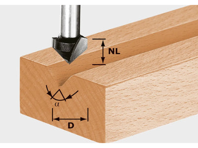 Frez do rowków w kształcie litery V Festool; HW; 7/50 mm